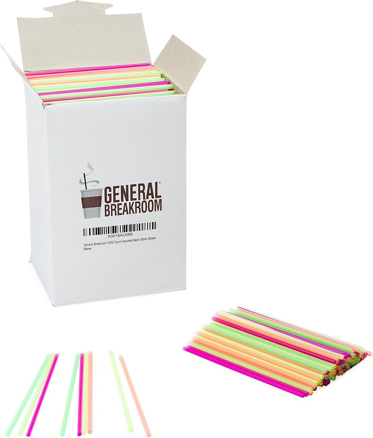 2000-count, 5 1/2" Coffee and Cocktail Drink Stirrer Straws, Assorted Neon, Pink, Yellow, Green, Orange