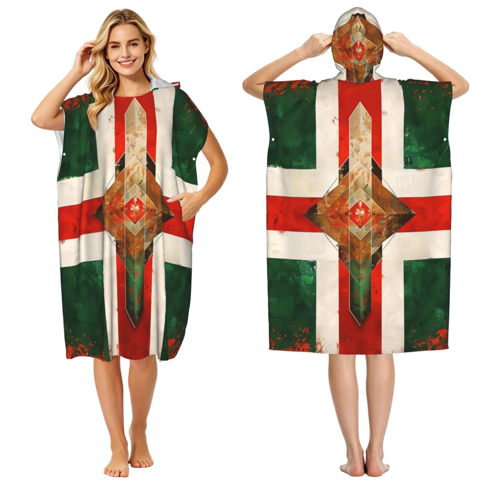 Flag Of North Rhine Westphalia Adult Hooded Beach Poncho Towel 43"X35"