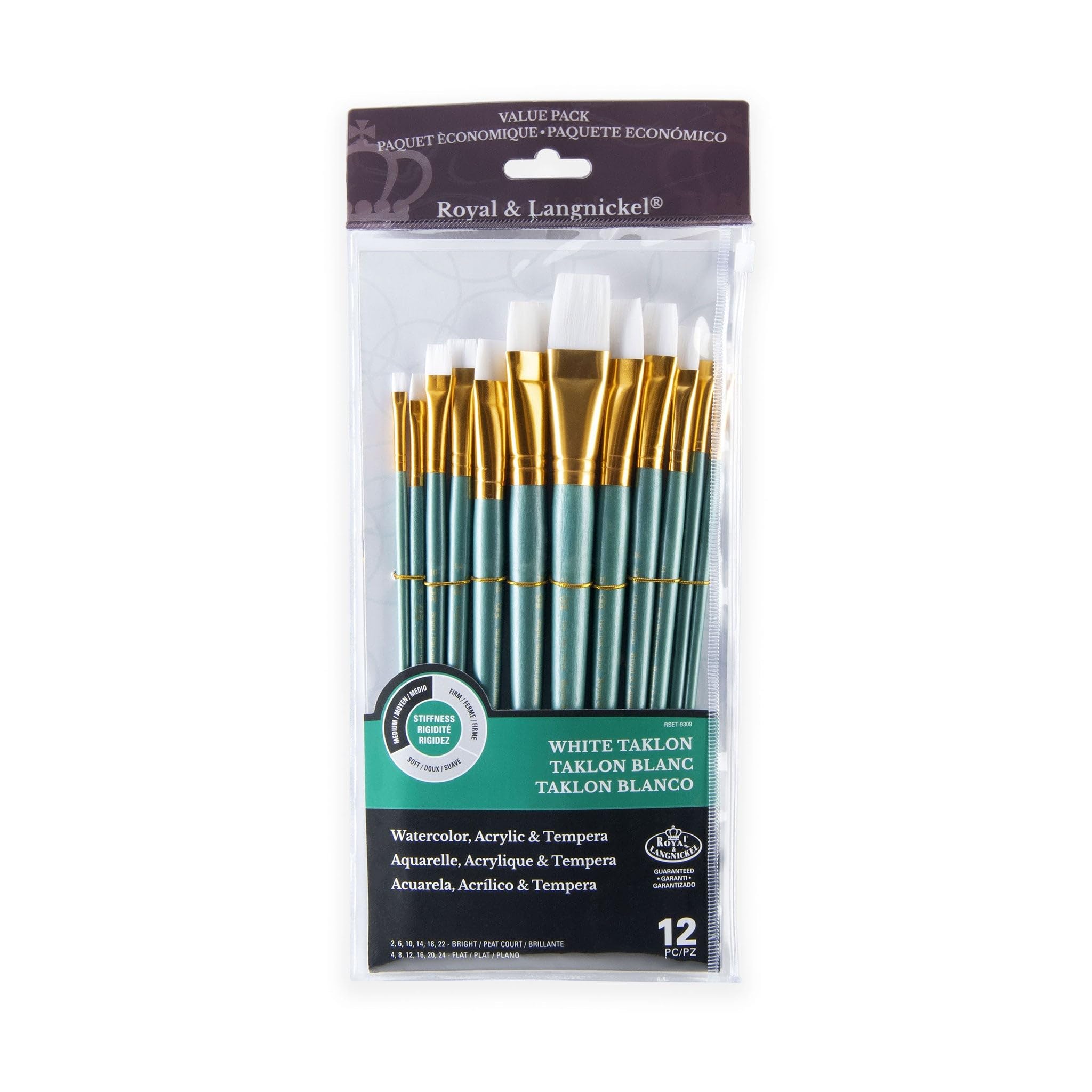 Royal and Langnickel RSET-9309 Taklon Çeşitli Fırça Seti - Orta Beyaz (12'li Paket)