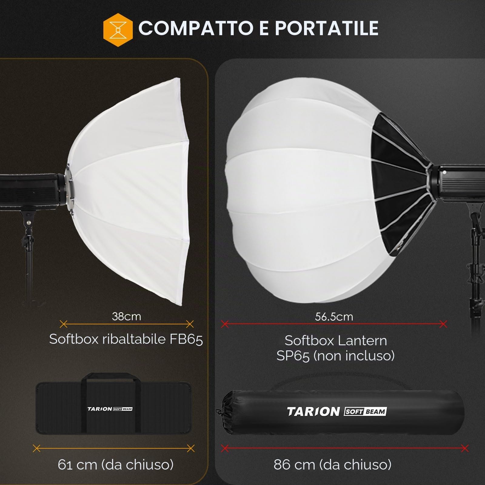 TARION Softbox Fotografico Bowens per Studio: Softbox Fotografia a Sgancio Rapido per Luci COB Video Blitz con Borsa da Trasporto Compatibile(65cm)