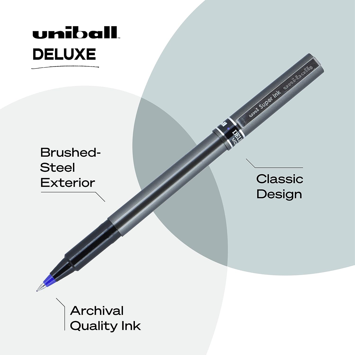 Uni-Ball Deluxe Micro Point Roller Ball Pens, Blue (60027) (Pack of 2)
