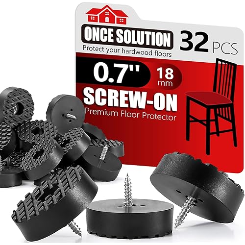 Screw-On Rubber Feet for Furniture - 32PCS Floor Protector for Chair Leg - 0.7" Sturdy Feet for Cutting Board Non Slip - Black Furniture Pad for Hardwood Floor - Durable Furniture Rubber Bumper