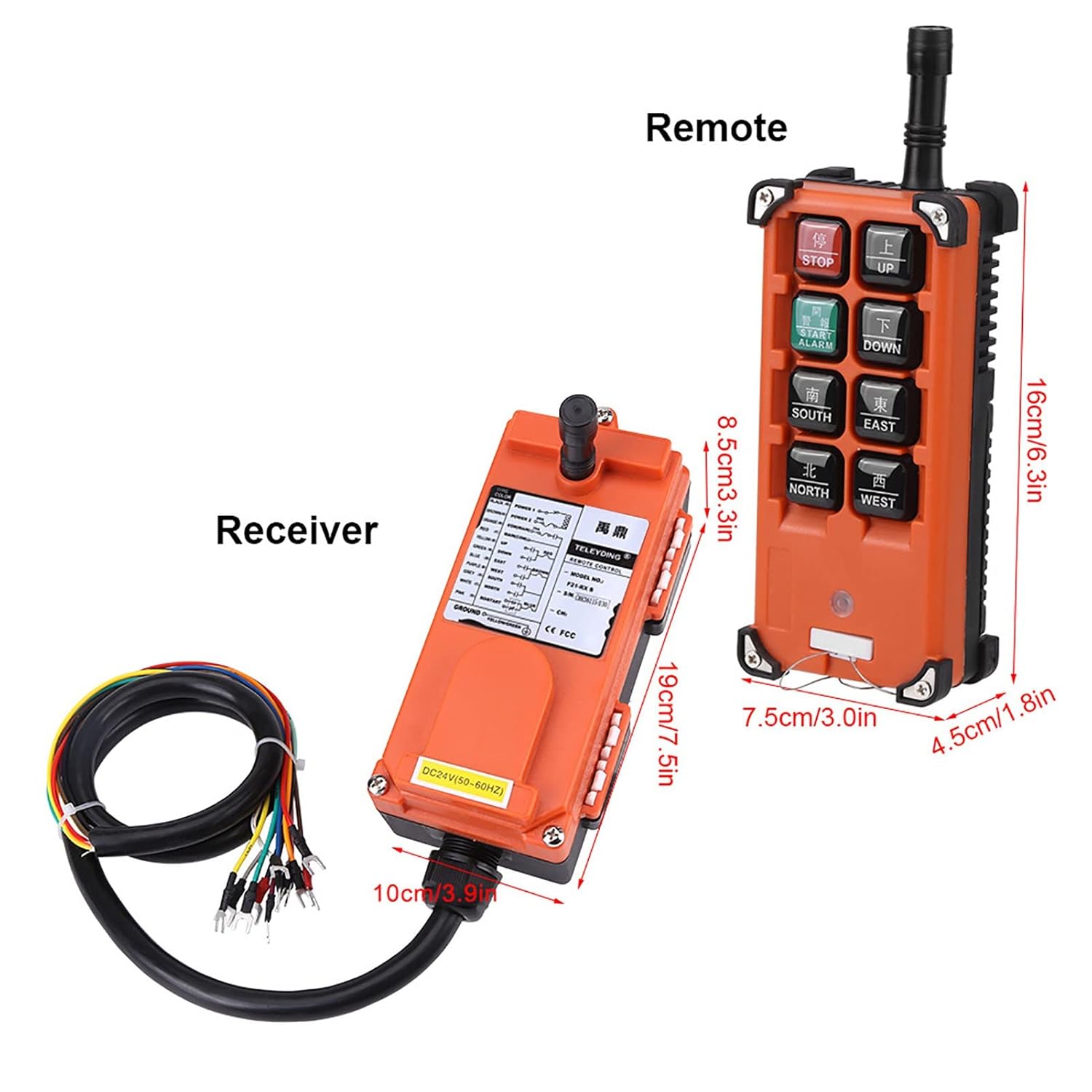 Wireless Crane Remote Control, 8 Buttons 24V DC Industrial Channel Electric Lift Hoist Crown Block 1 Speed Radio Switch Transmitter Receiver Full Set
