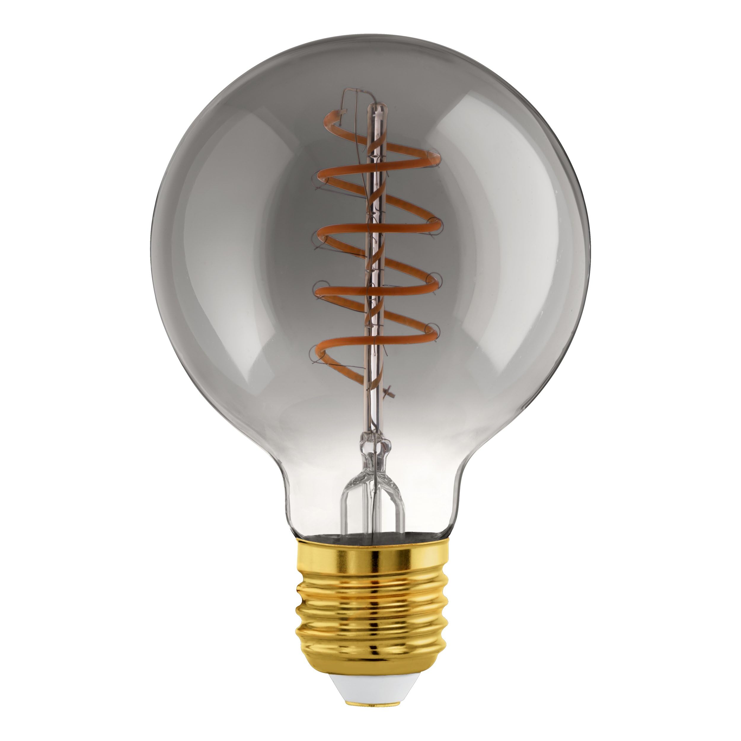 Eglo Dimmable E27 LED globe, vintage spiral filament light bulb, Edison lamp for retro lighting, 4 watt, 100 lumen, warm white glow, black transparent, 2000k, G80, Ø 3"