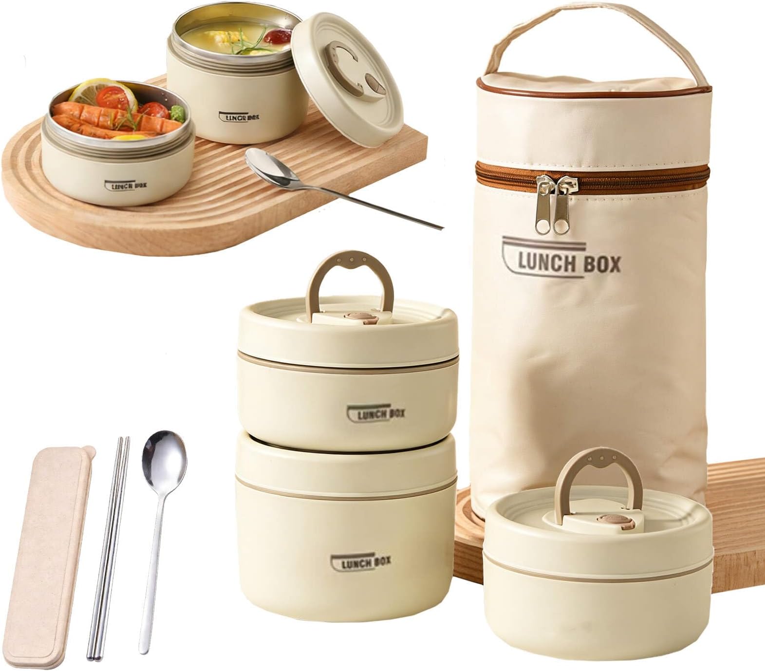 4 Tier Insulated Lunch Container Set,Stackable Stainless Steel Hot Lunch Box for Adults with Insulated Bag,Portable Leakproof Bento Box for Work,Picnics & Camping,Microwave-Safe Food Containers
