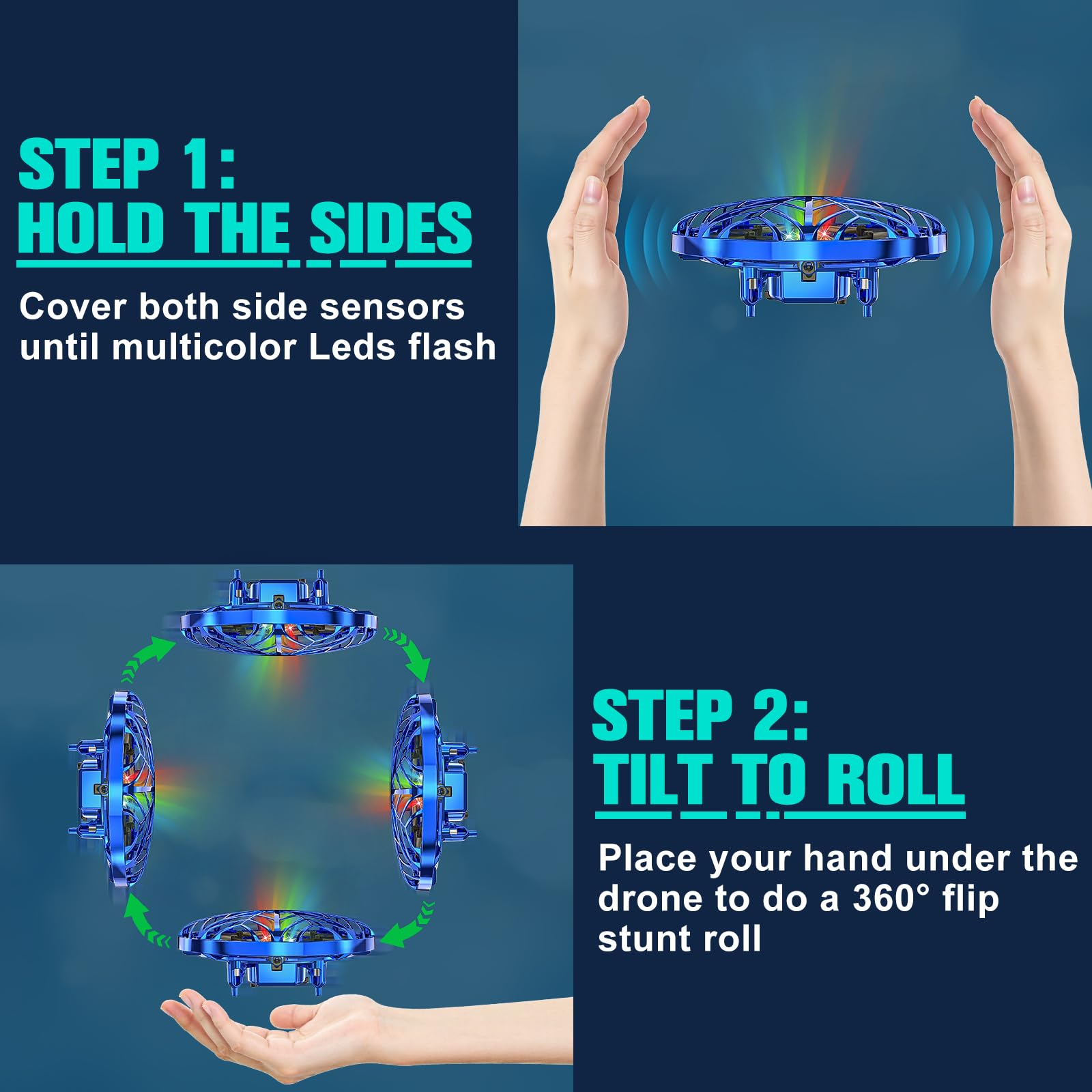 Drone manuale per bambini, Drone volante semplice con sensore di movimento AI, Drone ricaricabile per bambini da 8 a 12 e 6-8, mini quadcopter sicuro con volo automatico, rullo a 360 gradi, droni