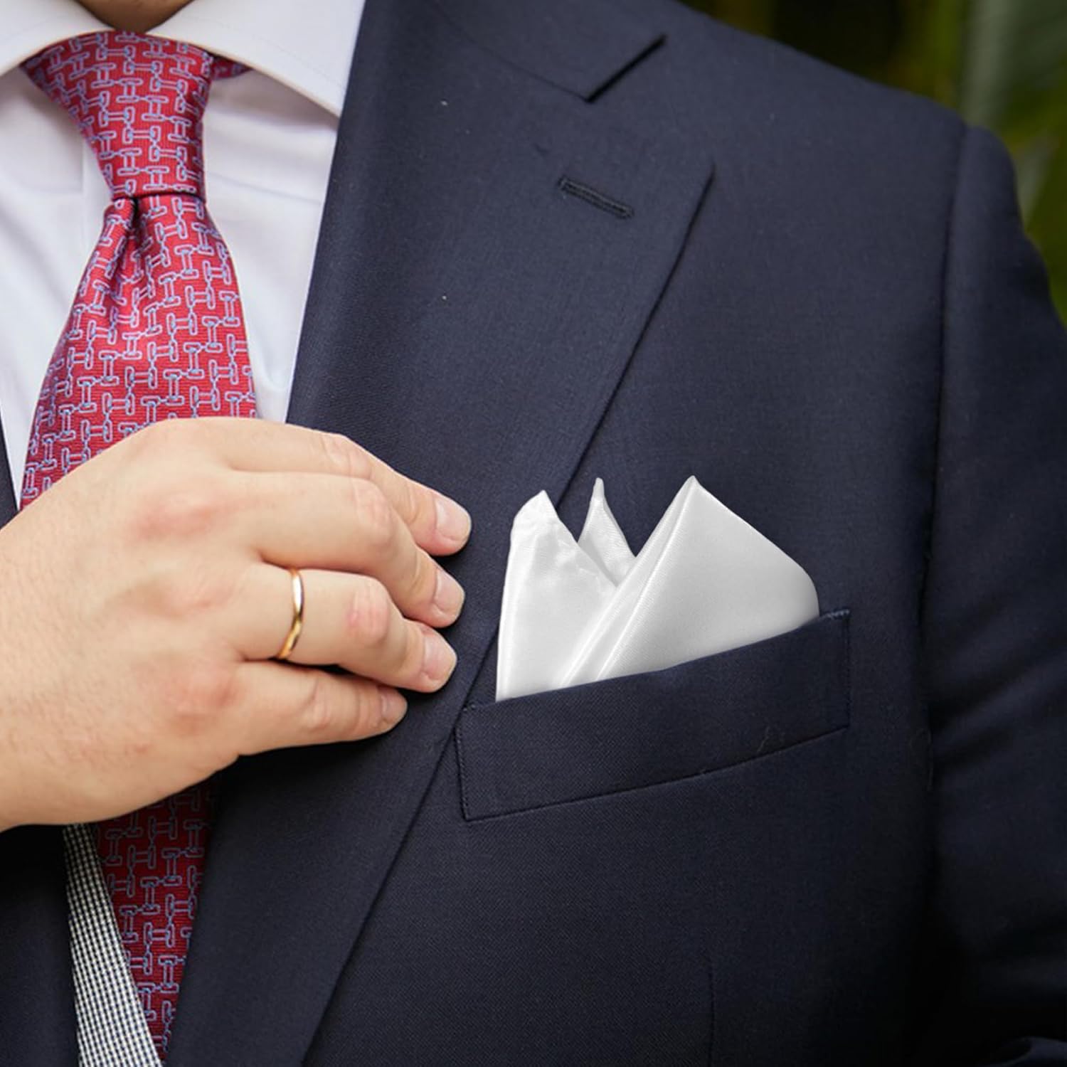2 PCS Men's Pocket Square Handkerchiefs Solid Color Tuxedos Hanky Prom Suit Hankies for Wedding, Groom, Formal Event, Party (White)