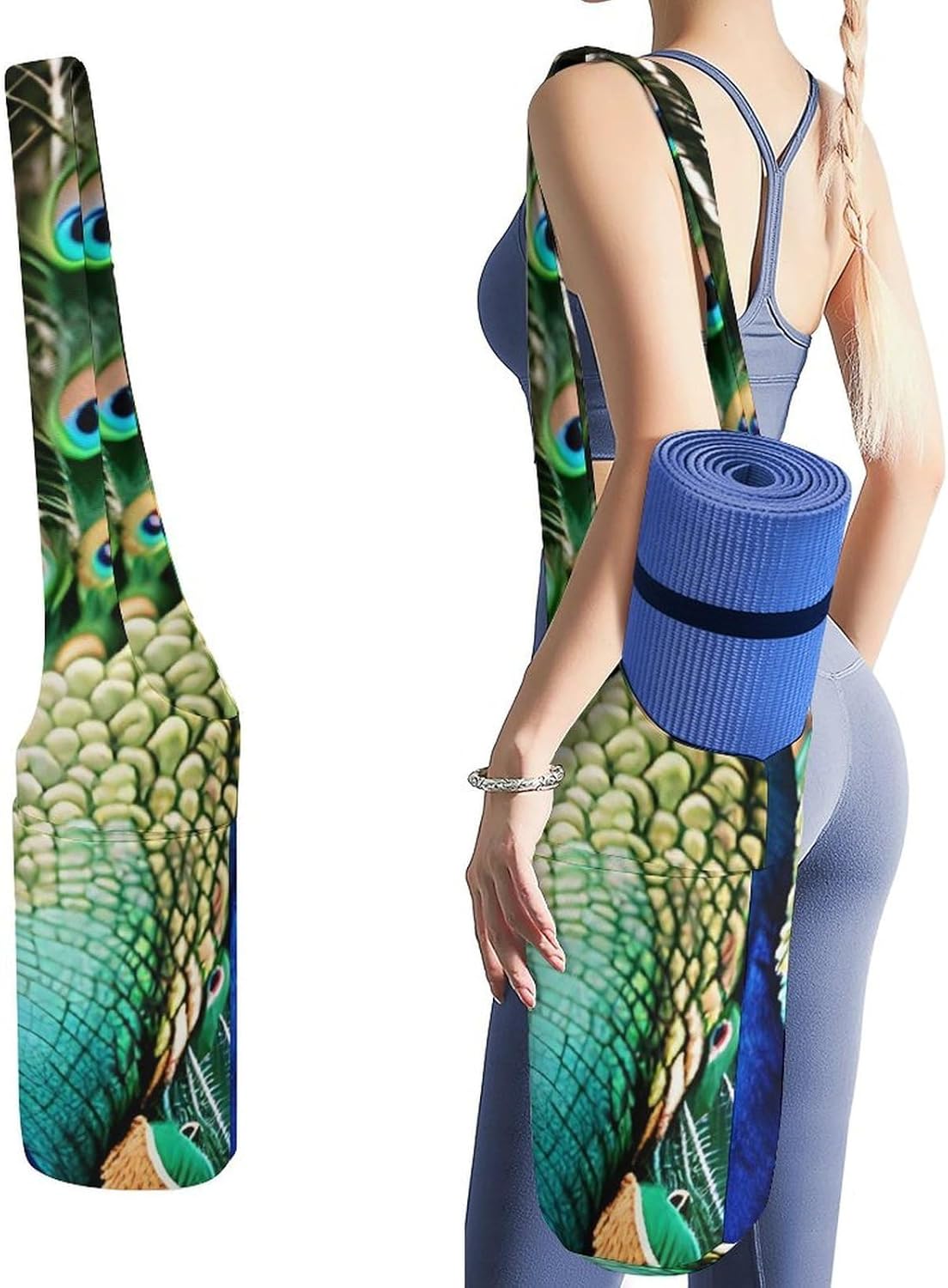Peacock Yoga Mat Bag Yoga Backpack Multi Pocket Exercise Yoga Mat Carrier Multi-Functional Storage Bag for Pilates Beach Travel And Everyday Use