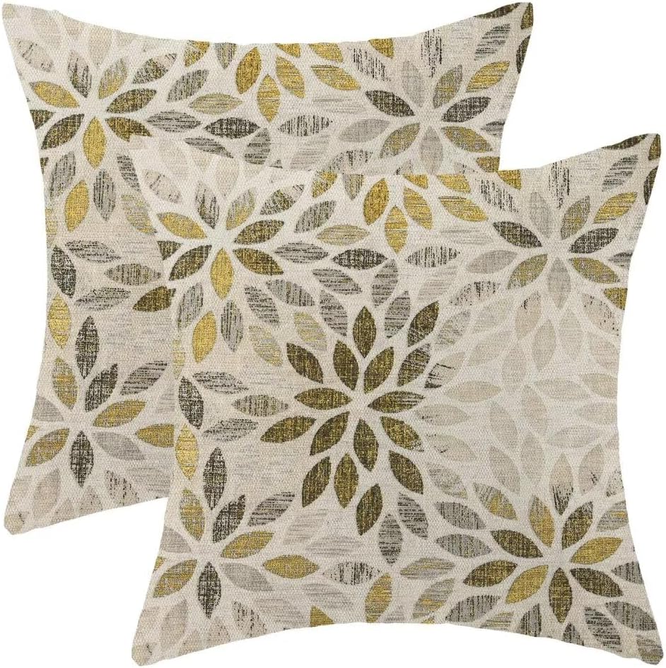 AEIOAE Grey Yellow Pillow Covers 18 x 18 Inch Set of 2