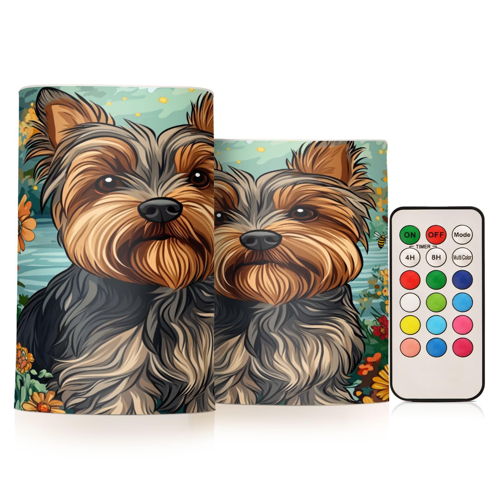 SyXIOP Cartoon Yorkshire Terrier Dogs Brown Decorative Flickering Control Candles Electronic Lights Remote Control with timers for Window Fireplace Battery Powered