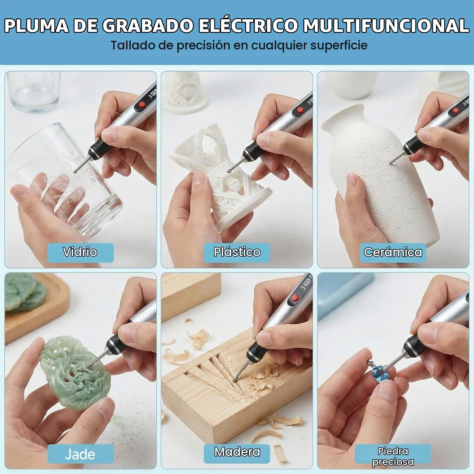 Pino de Grabado Eléctrico con 30 Bits, Mini Bolígrafo Grabador Eléctrico | Regulador de 3 Velocidades Hasta 25.000 U/min, USB Carga, para Joyería, Metal, Madera, Vidrio, Plástico, para Bricolaje