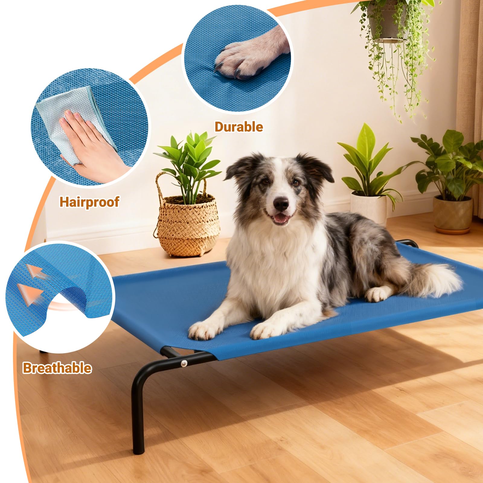 Elevated Cooling Dog Bed for Large Dogs,Waterproof Outdoor Pet Cot with Washable Breathable Mesh,Non-Slip Feet,Comfortable Dry Raised Dog Bed,50.8 x 31 x 8 Inches,Blue - image 3