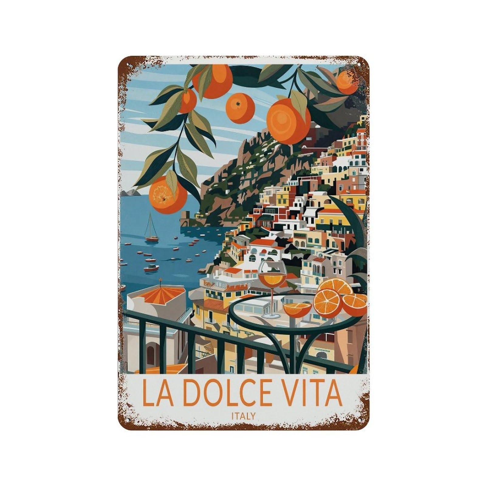 xiaoxiaoshen La Dolce Vita Italy Orange Coast Personalised Gifts, Travel Wall Decor Art Metal Tin Poster Modern Home Decor Art Home Bar Shop Decorations Vintage Sign 30x20cm