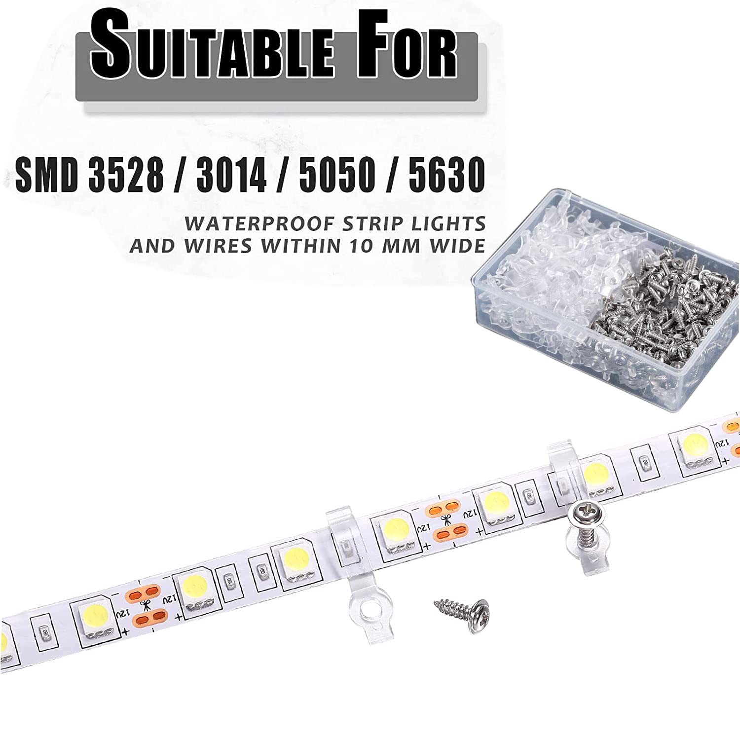 VISSQH 400 Pieces LED Strip Bracket Fixing Clips Transparent LED Light Strip Clips Fastener Silicone Fixing Clips,with Screws LED Strips Clips for 10mm LED Strips - Image 3