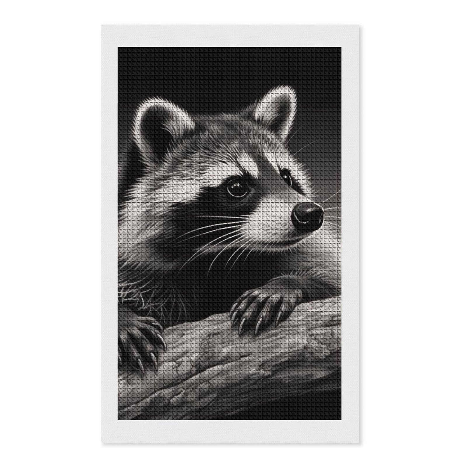 FodPand Raccoon Black 5D Diamond Painting Kits for Adults Beginners Full Drill Square Diamond Dots Pictures Gem Art Supplies for Home Wall Room Decoration DIY Craft Set Gift 12x20