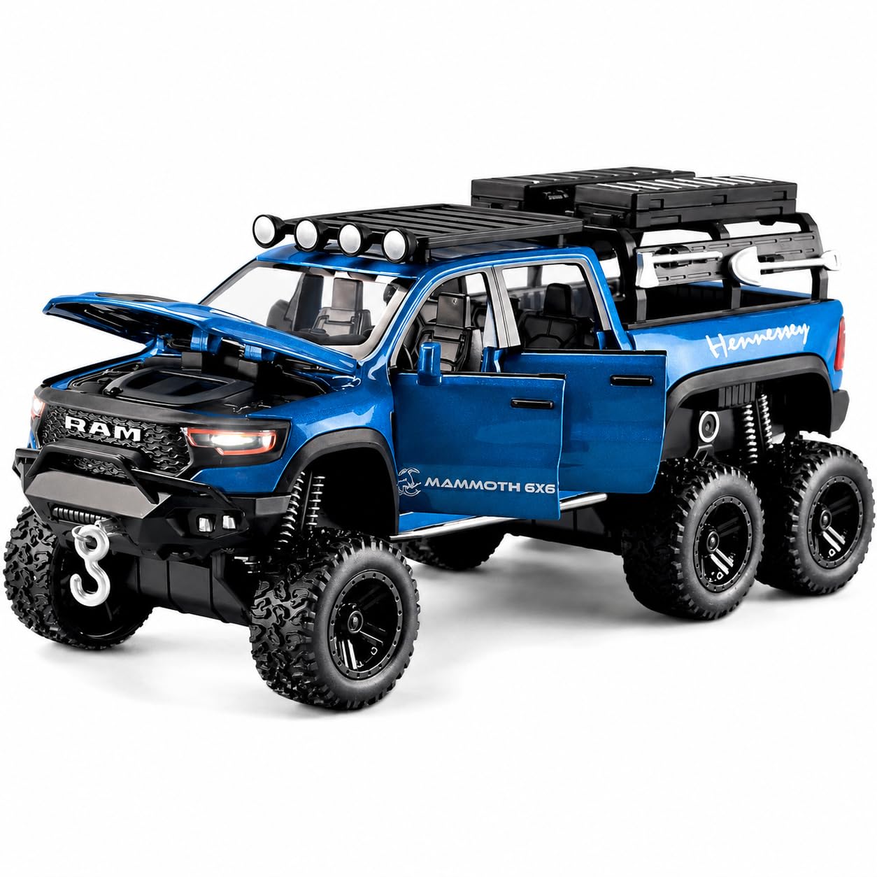 1:32 Dodge Tyrannosaurus Rex RAM 1500 TRX 6x6 Die-Cast Model Car – Alloy Pullback Toy Truck with Lights, Sounds, Openable Doors & Suspension – Collectible Toy for Kids & Car [Random Color]-image-33