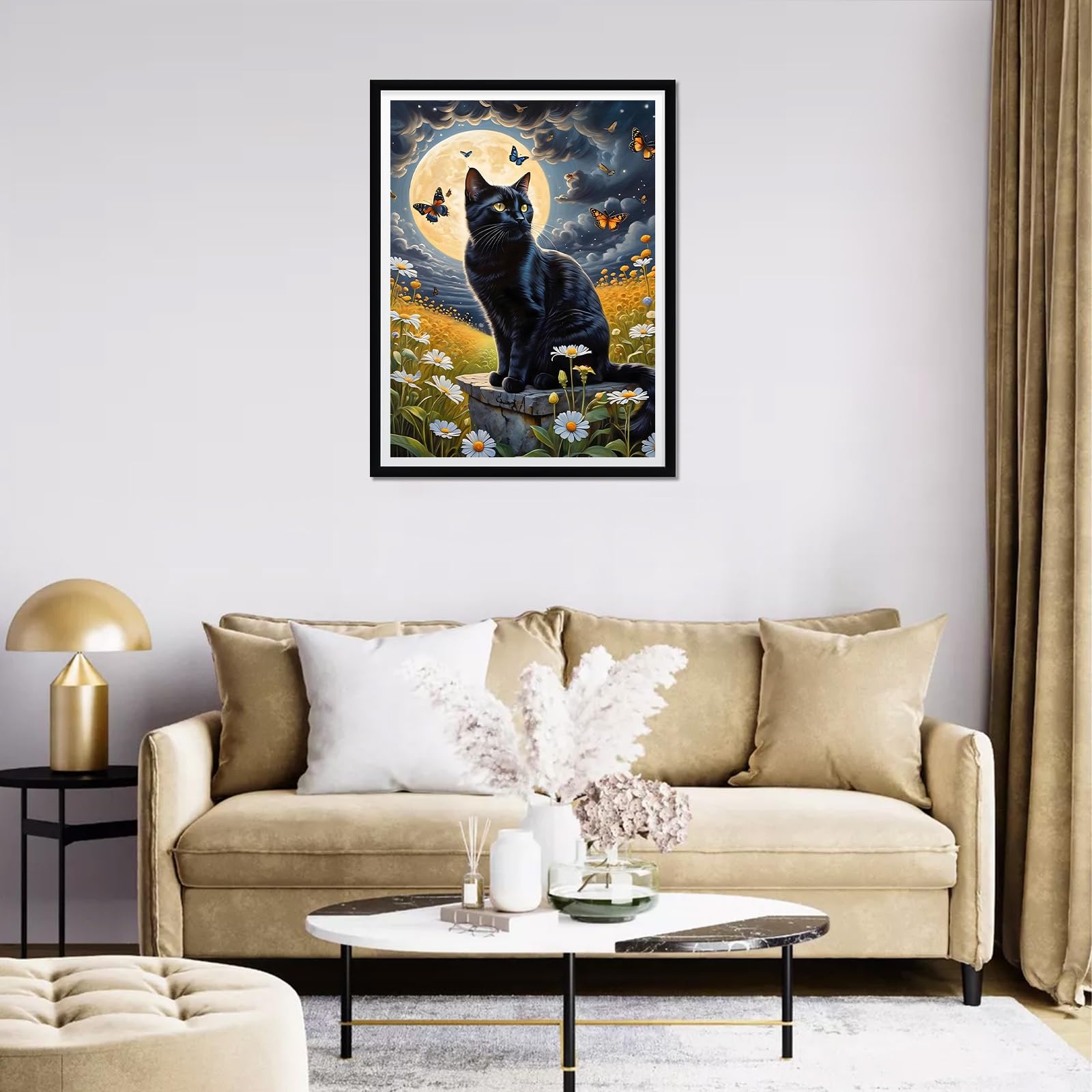 DOMROM Ciondolo a forma di gatto con diamanti e diamond painting, decorazione da appendere per bambini, adulti, pittura con diamanti fai da te, decorazione per porte e finestre