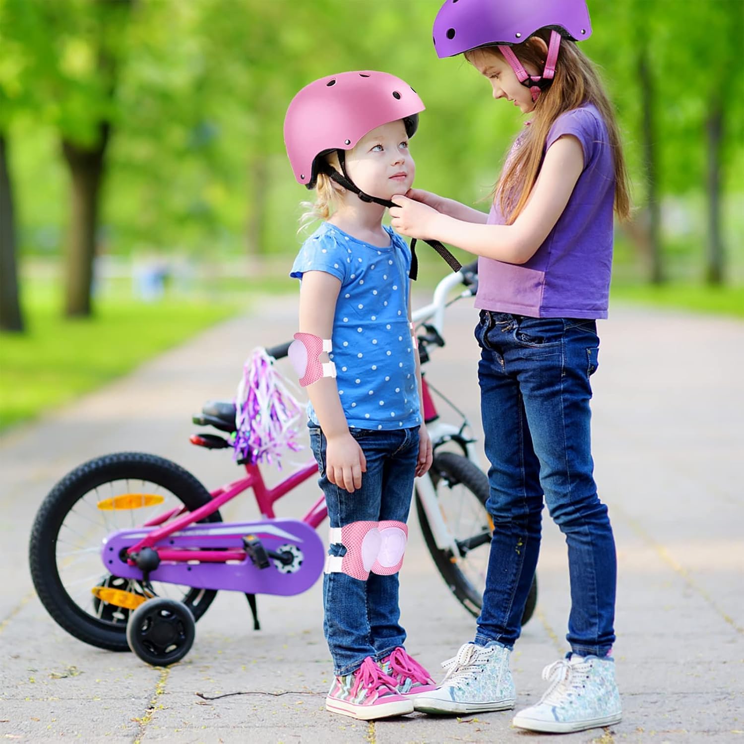 Set de Protection Enfant 7 Pièces Casque Vélo Genouillères Coudières Protège-Poignets