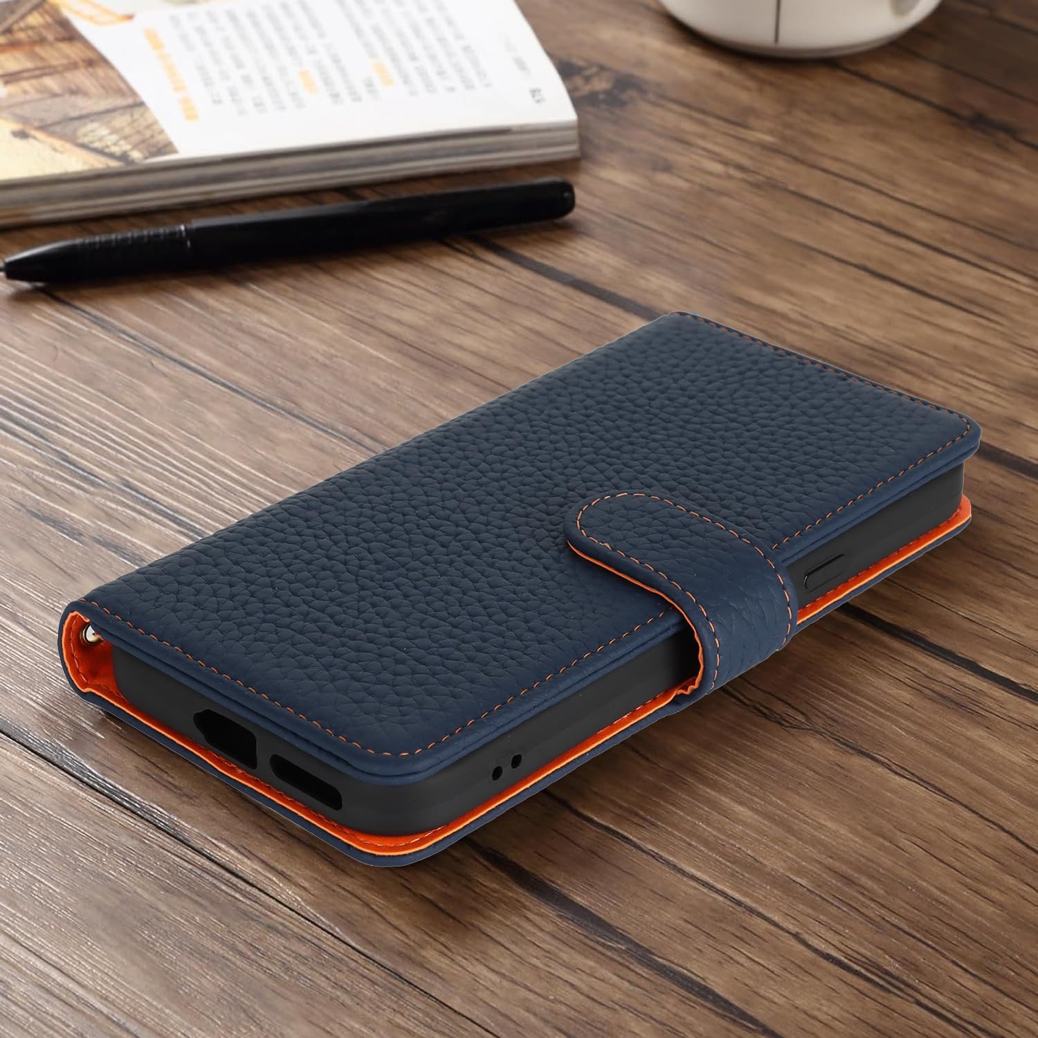 Zouzt Case for Google Pixel 9A Genuine Leather Wallet Case with 4 Card Slot, RFID Blocking Card Holder Magnetic Flip Folio Shockproof Phone Cover Women Men for Google Pixel 9A - Blue & Orange