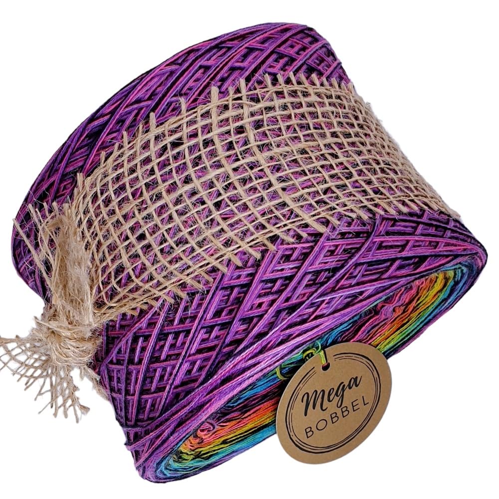 MegaBobbel*Farbstrudel mit Schwarz*A148-S* Farbverlaufsgarn - Lace Garn Bobbel Wolle zum Häkeln & Stricken - 50% Baumwolle/50% Polyacryl (4 fädig, 3750m)