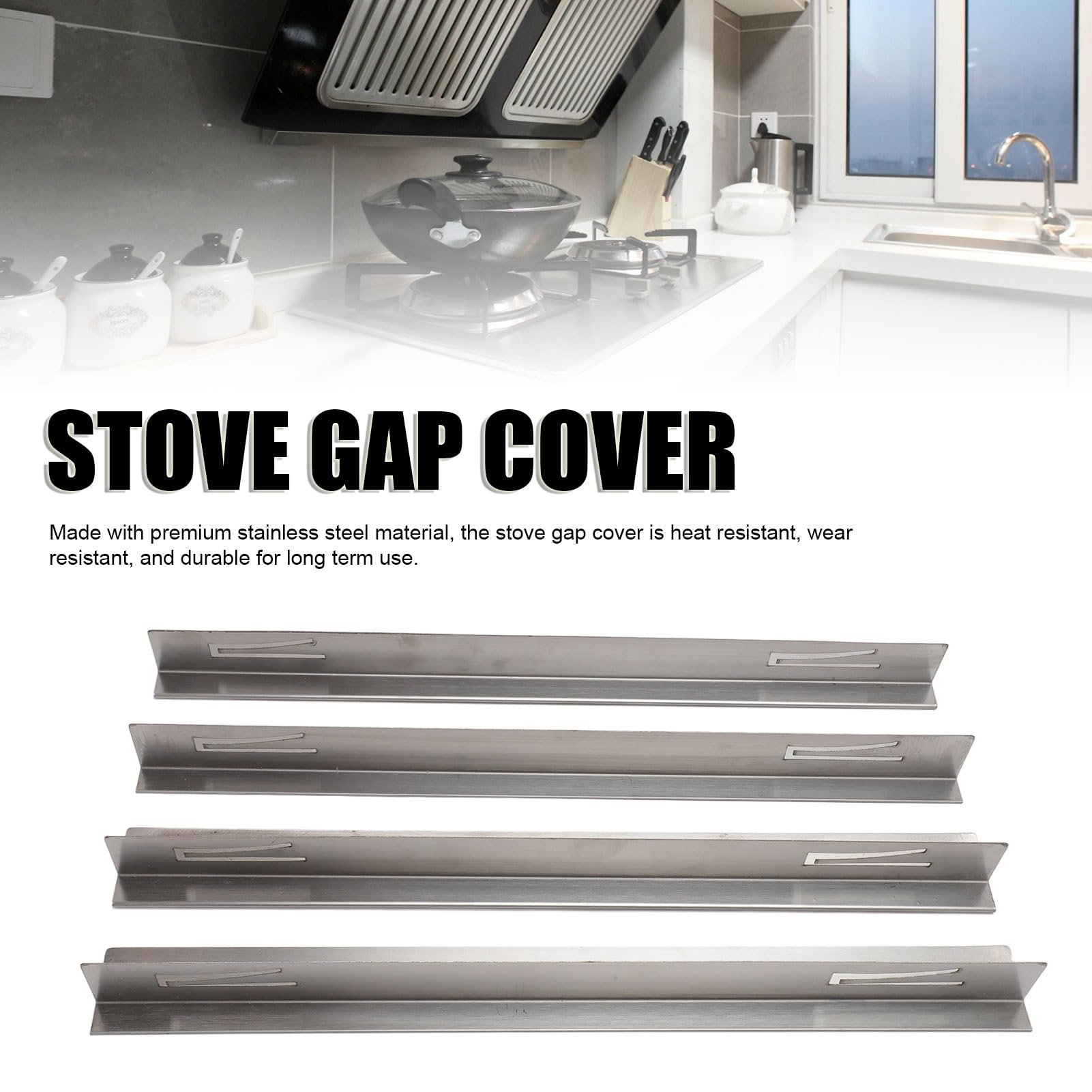 Kitchen Stove Counter Gap Cover,4Pcs Stainless Steel Oven Gap Cover Stovetops Gap Guard for Protect Gap Filler Sealing Spills in Kitchen Counter - Image 3