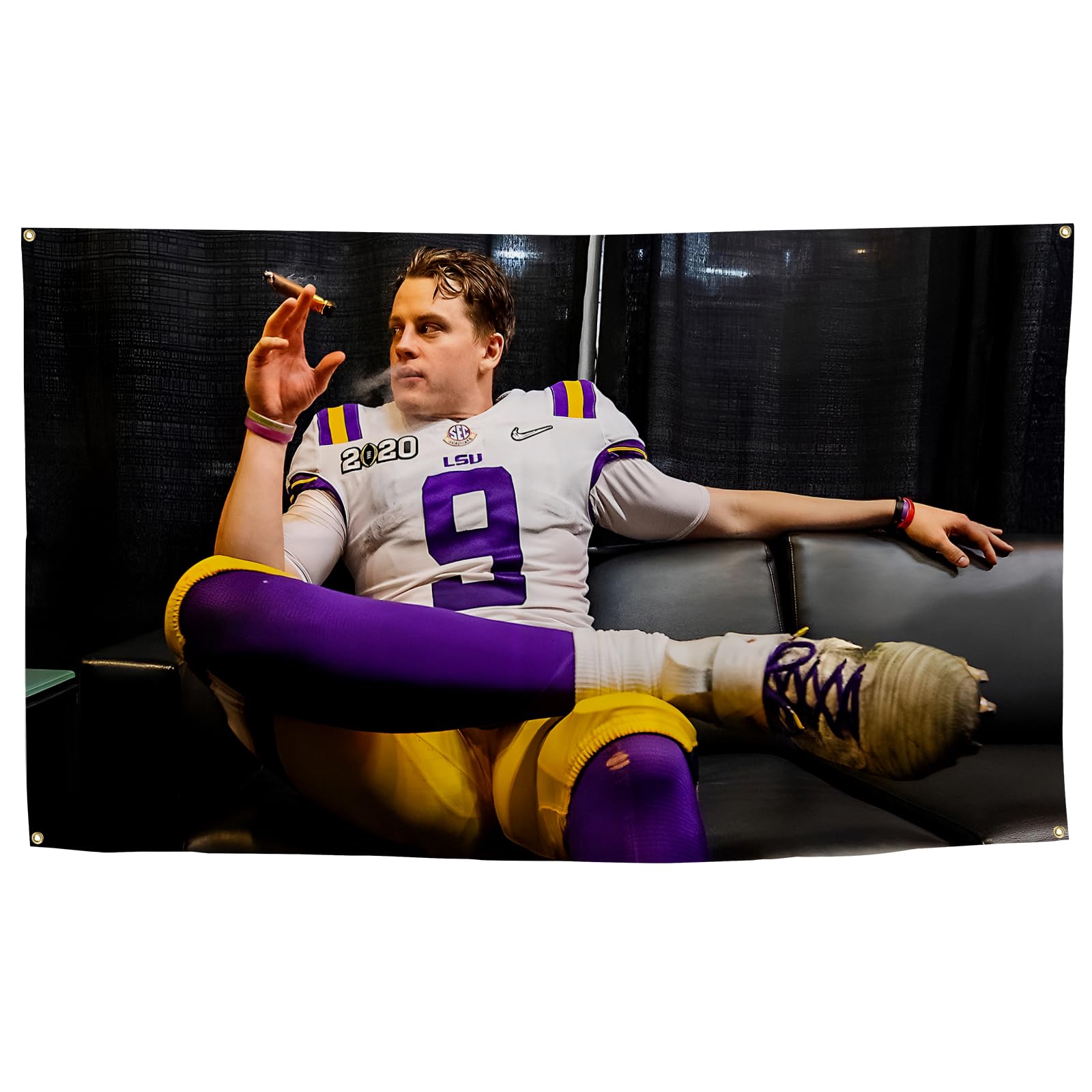 Joe burrow smoking cigar Poster Flag Aesthetic Decorative Durable 3x5 Feet Flag Suitable For Indoor And Outdoor Decorate for College Dorm Room,Parties, travel, filming, events, festivals Decor Wall