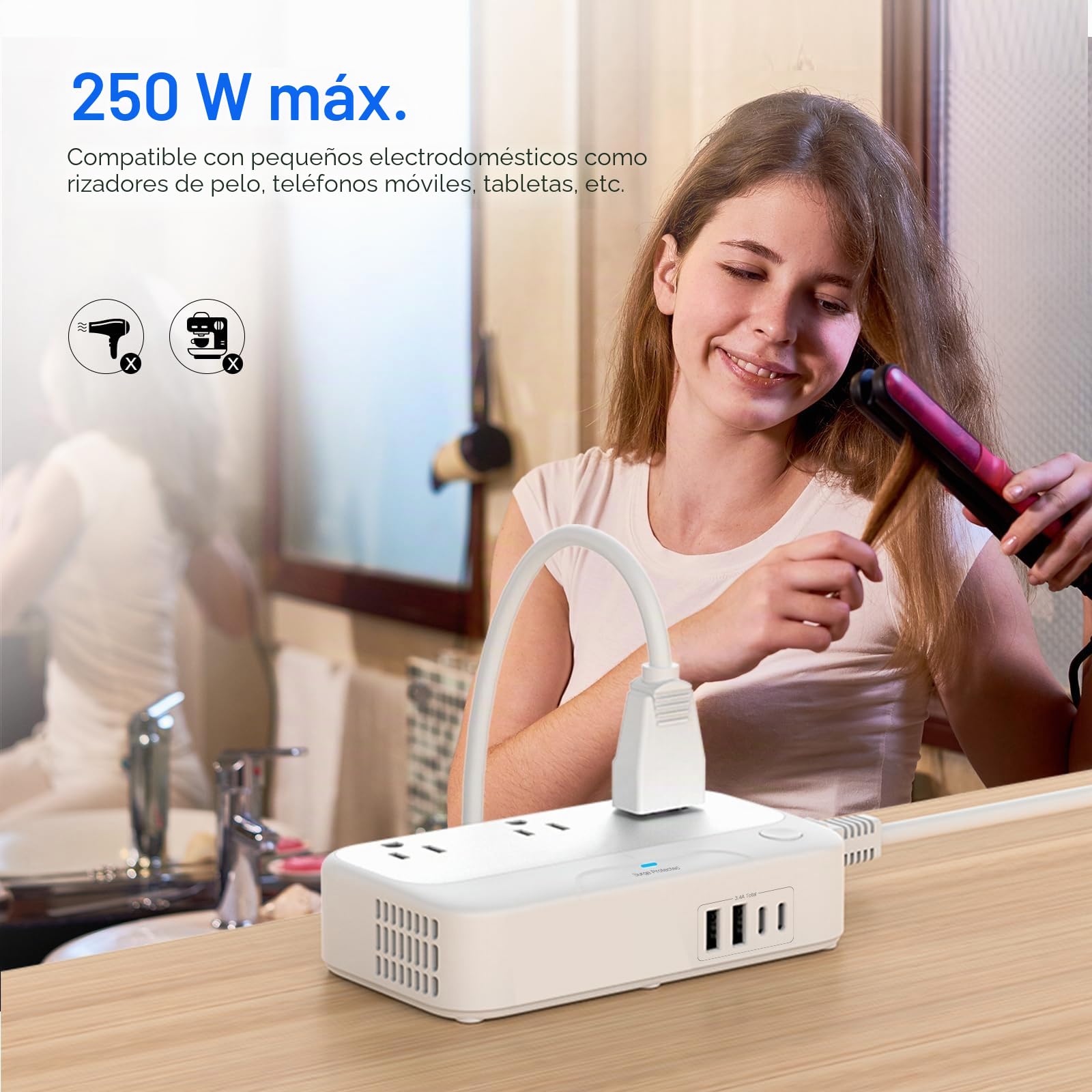 Convertidor de voltaje universal de nosotros a Europa, 220 V a 110 V Power Travel Converter Combo, adaptador europeo reductor de 250 W 220 a 110 para Reino Unido Italia, Transformador de viaje europeo