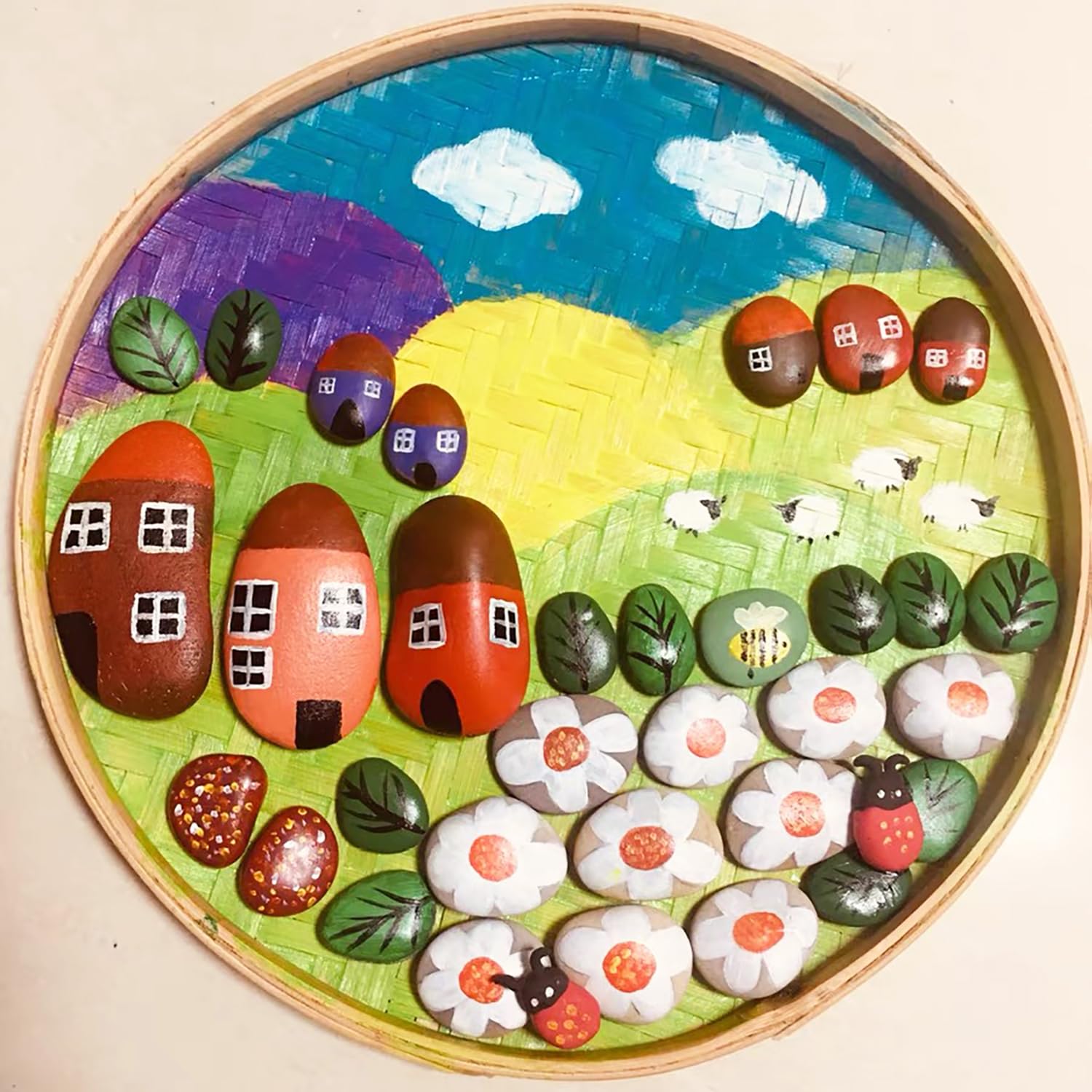 Sassi da Dipingere 12 Pezzi Pietre Piatte per la Pittura 5-8 cm Pietre Dipinte a Mano Ciottoli da Dipingere per Pittura Fai da Te, Decorative per Acquario e Giardino