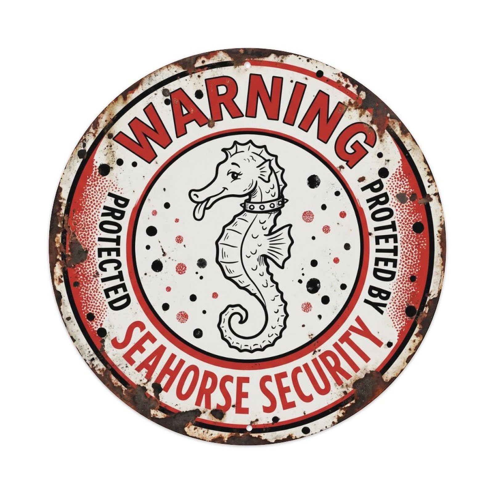 Metal Tin Sign Warning Protected By Seahorse Security Vintage
