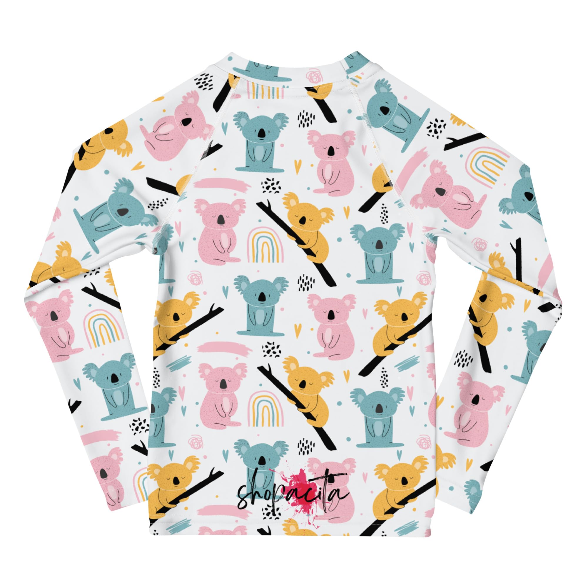 Rashguard Kinder Mädchen, Langarm, Badeshirt, Schwimmshirt, Sonnenschutz, Badebekleidung, Schnelltrocknend, UPF 50+, Rash Top mit Print, Rash Guard Shirt, UV Shutz, Cute Koala, 92-128 cm (7)