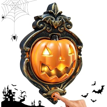 Halloween Doorbell Pumpkin Pumpkin Doorbell with LED Light & Scary Sounds Halloween Decoration for Front Door Garden Party Scary Halloween Party Prop for Children Adults