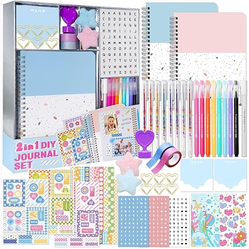 Nollh 2-Pack DIY Journal Kit - Great Gift for 8-14 Year Old Girl, Art & Crafts Stuff, Scrapbook & Diary Supplies Set for Tween & Teenage Girls, Birthday Gifts for Girls Ages 8 9 10 11 12 13 14