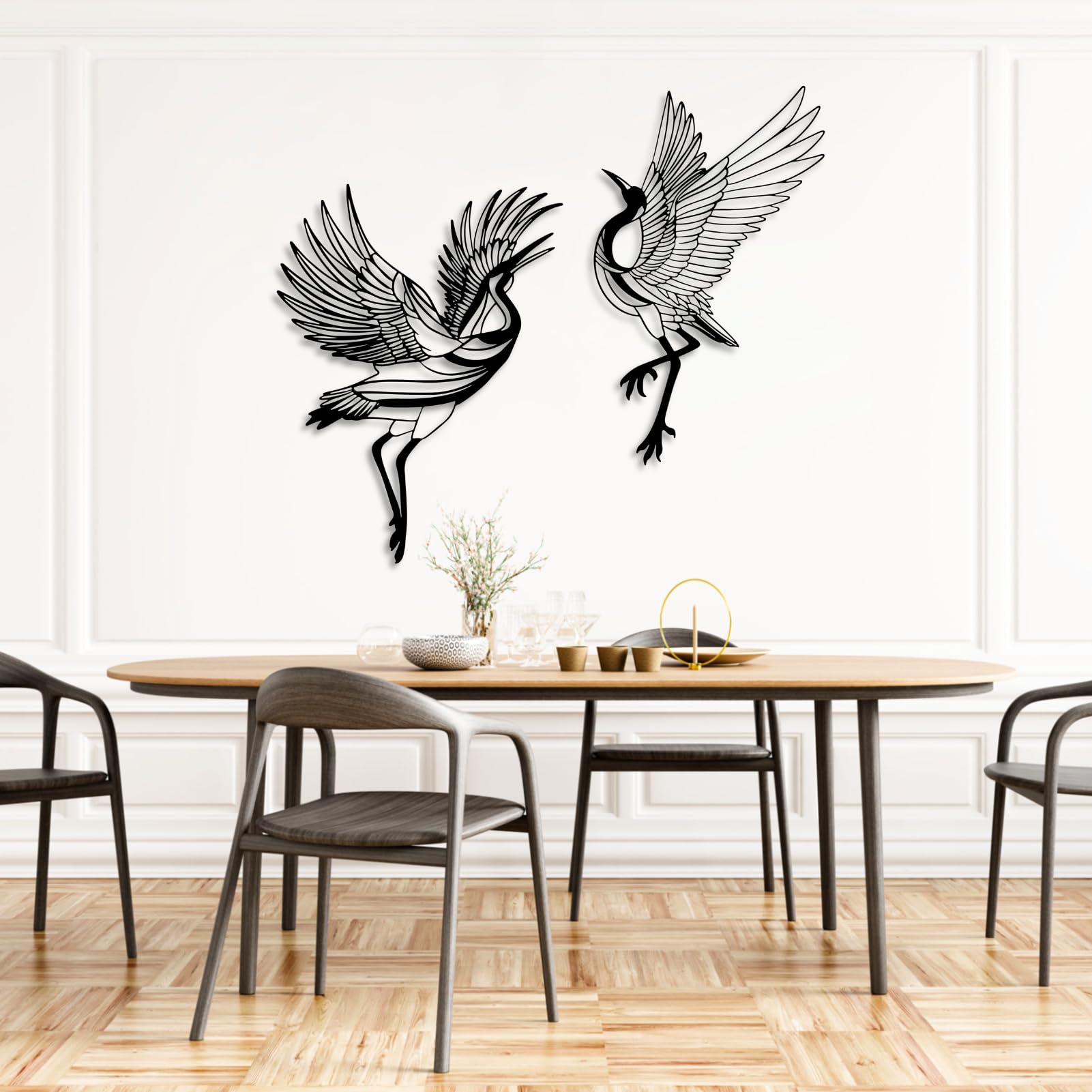 Nowoczesna minimalistyczna metalowa dekoracja ścienna zestaw 2 znaki latające ptaki do salonu (złoty 22 "x 29" | 57 x 76 cm, 18 cali x 46 x 76 cm)