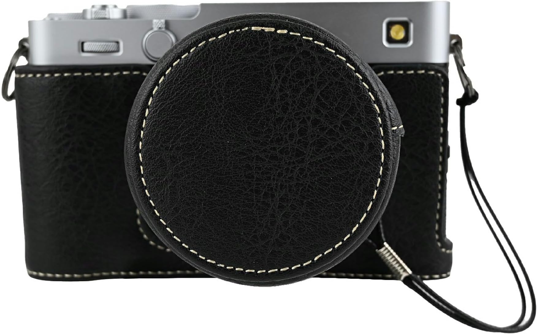 for Fujifilm X-E5 Camera Half Case Battery Opening Litchi Texture Leather Bottom Cover with Lens Cap - Black