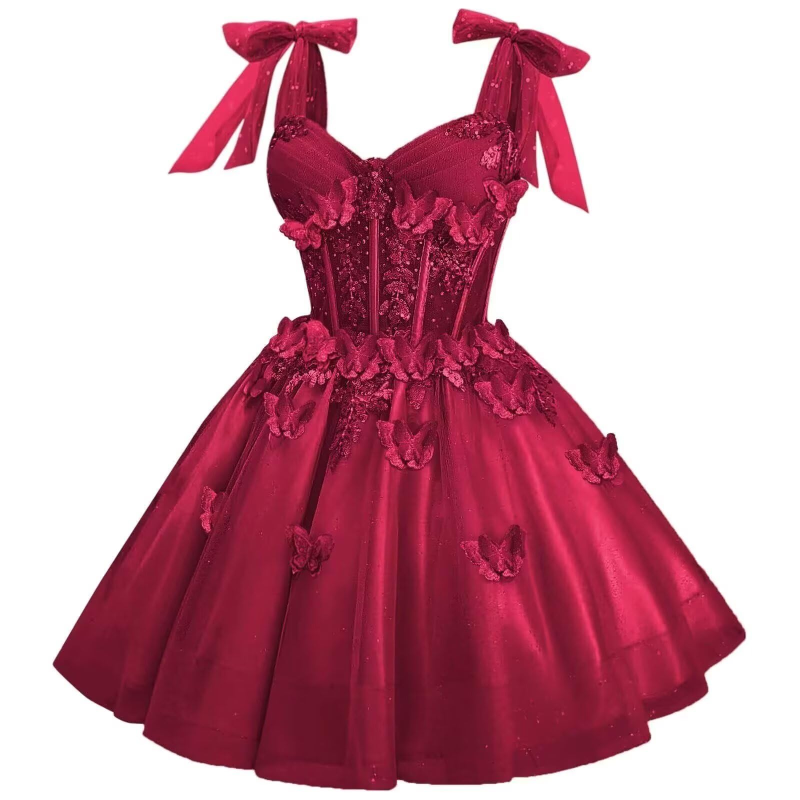 3D Butterfly Homecoming Dresses for Teens Short Glitter Tulle Lace Prom Cocktail Party Gowns with Bow