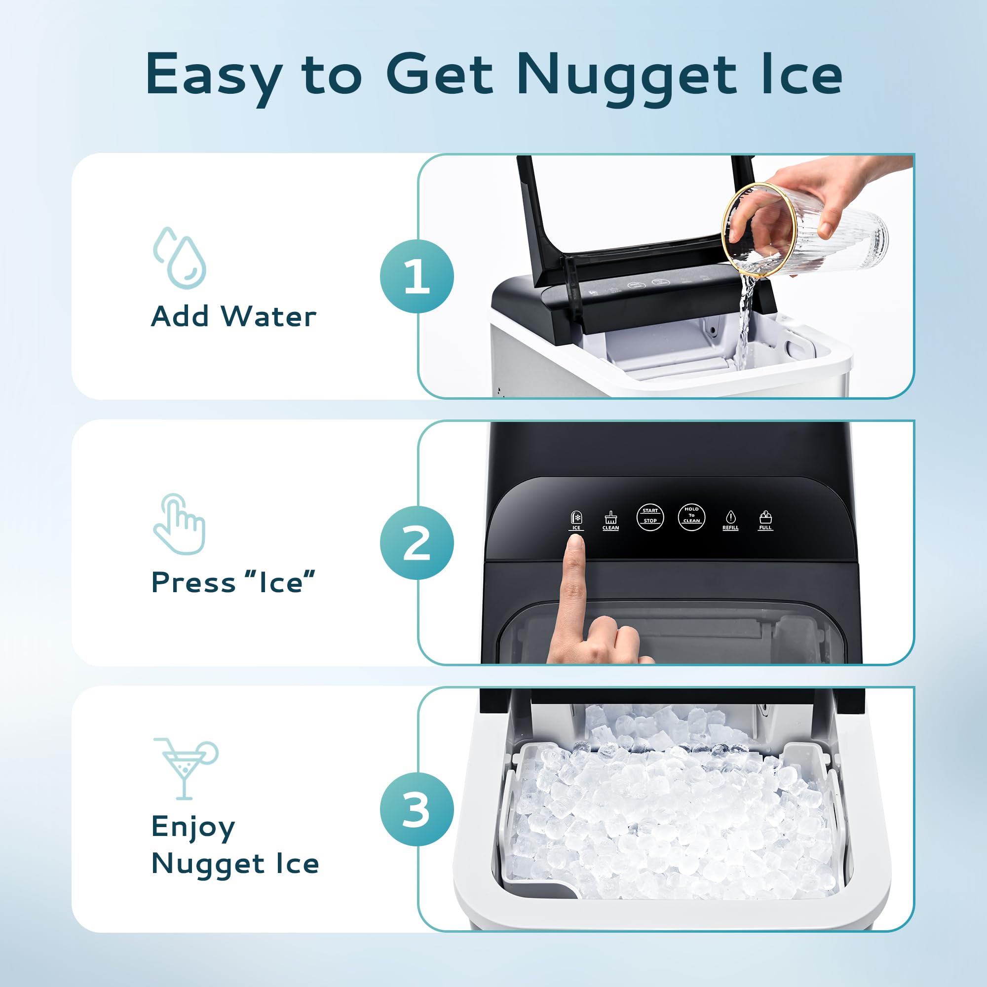 Euhomy Nugget Ice Maker Countertop, Ready In 8 Mins, Self-Cleaning, 34lbs/24h Portable Ice Maker Machine With Ice Scoop & Basket, Sonic Ice Makers With Chewable Pellet Ice For Home/Party/RV/Camping on Fridge.com - View 4
