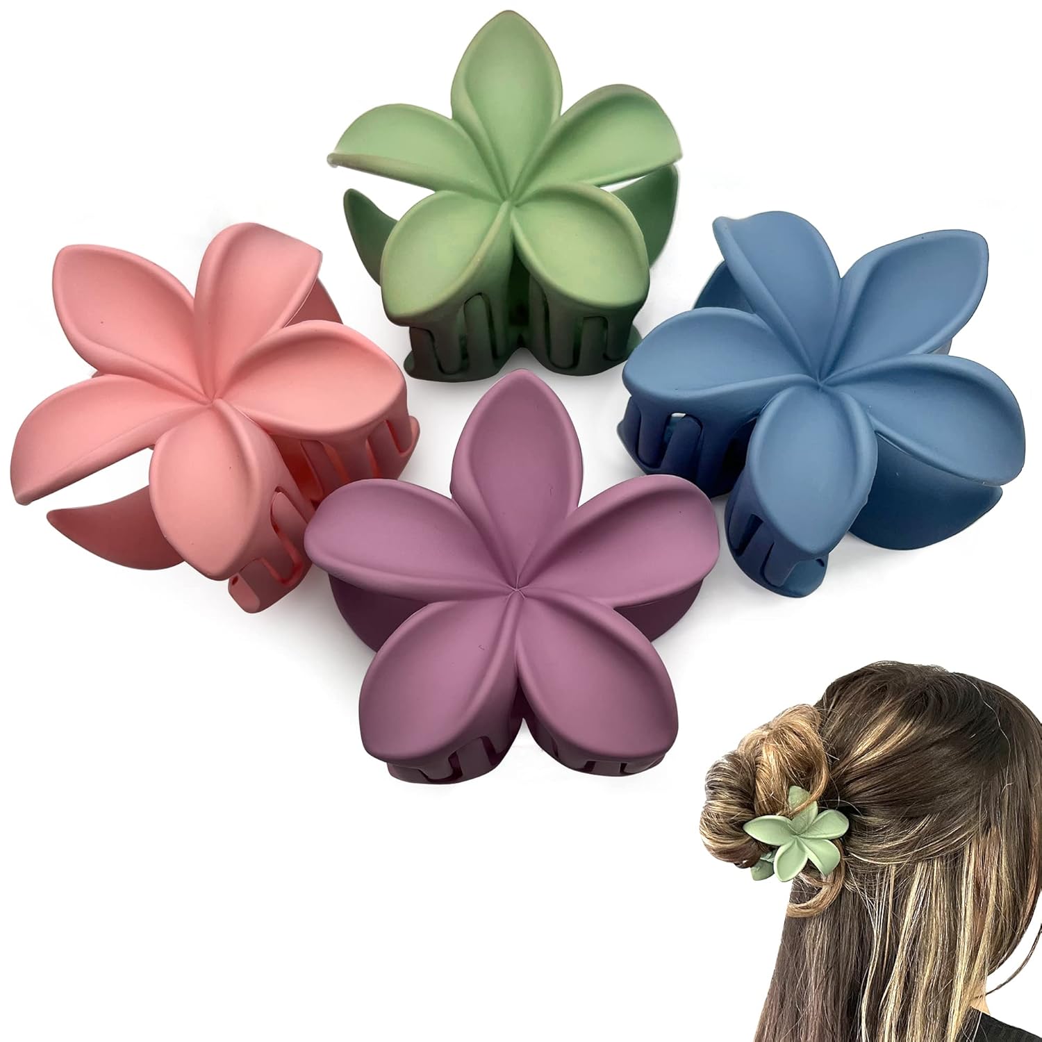 Luvearo 4pc Nonslip Matte Flower Hair Clips for Women Hair