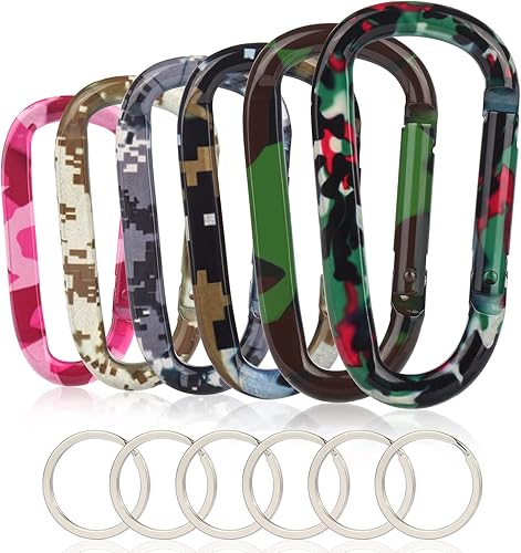 Miniatura 13 de Clip tipo mosquetón (6 unidades), mosquetón grande de aluminio con forma de anillo en D de 3 pulgadas, con 6 ganchos de llavero (Negro)