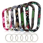 CampTek 6PCS Carabiner Caribeaner Clip,3 Large Aluminum D Ring Shape Carabeaner with 6PCS Keyring Keychain HookMulti Camouflage