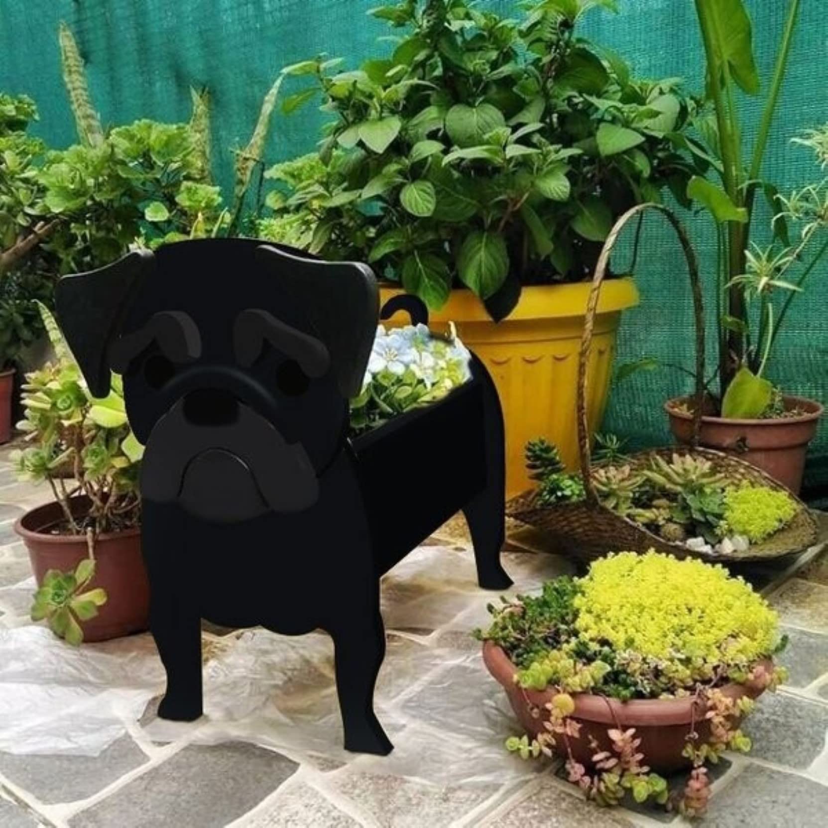 HLASMSPE Pekingese Planter Plant Pot, Flower Pot For Garden Decora, Small Pupy Gifts for Women, Dog Shape Plant Container Holder Dog Storage Box, 24 * 18cm
