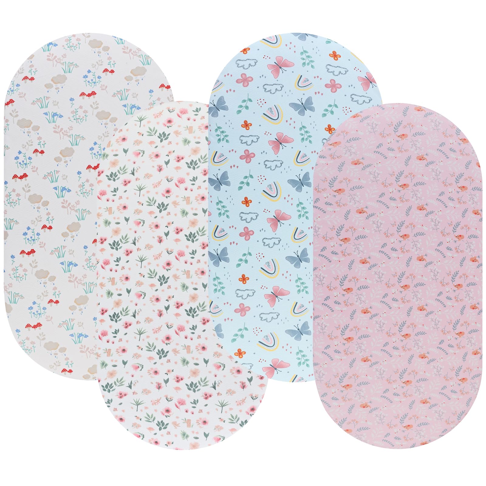 OnacoshtBaby Bassinet Sheets 4 Pack Soft Breathable Fitted Sheet Set Universal for Oval Rectangle and Hourglass Bassinet Mattress, Floral Printing for Baby Girl