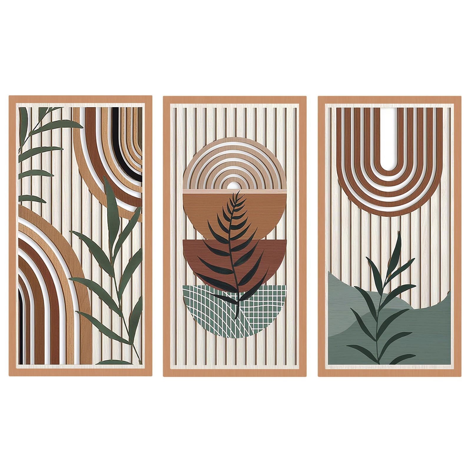 Sasiil 3 Piece Wooden Wall Art Set, Boho Wall Decor, Minimalist Home Wall Hanging Ornaments, Lightweight Hollow Geometric Sculpture for Living Room, Hallway, Bedroom Decor, Housewarming Gift
