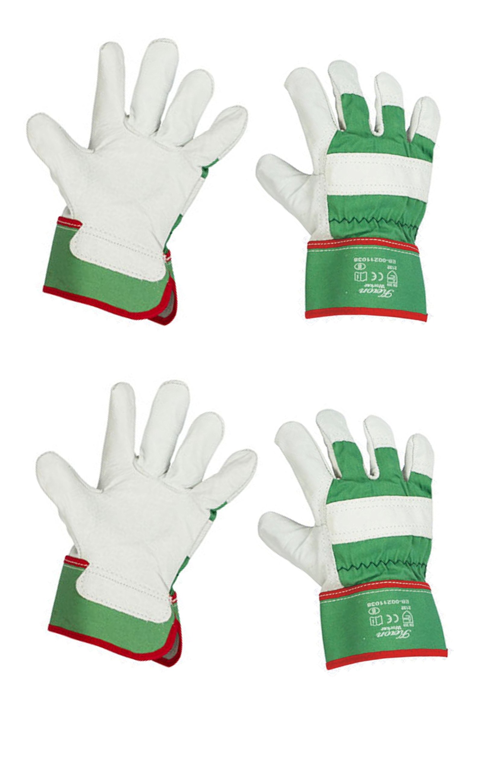 Keron Green Reinforced Cotton/Full Cow Leather Rigger Gloves X 2 Pairs (Xl)