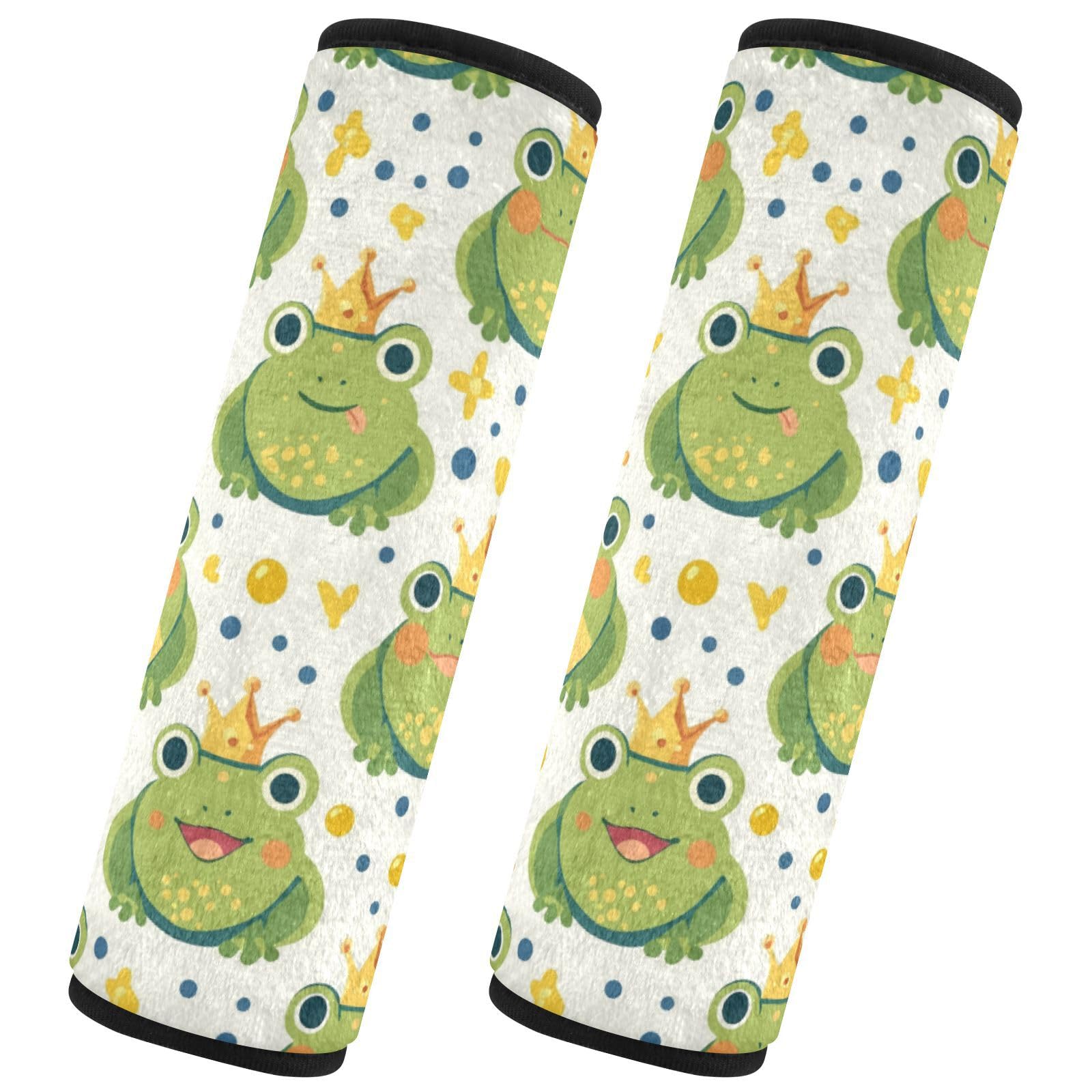 Seat Belt Covers 2 Pack Cartoon Frog Crown Car Seat Strap Covers Super Soft Cute Car Seat Neck Cover for Boys Girls Adults Babies S