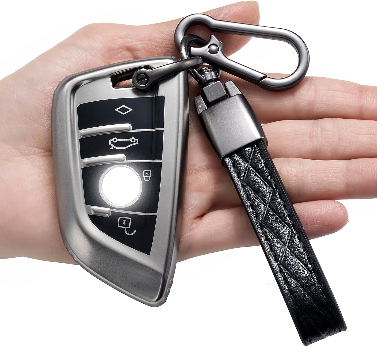for BMW Key Fob Cover with leather lanyard, Compatible with BMW X1 X2 X3 X5 X6 X7 and Series 1 2 3 4 5 6 7 8 Remote Smart Key Protector
