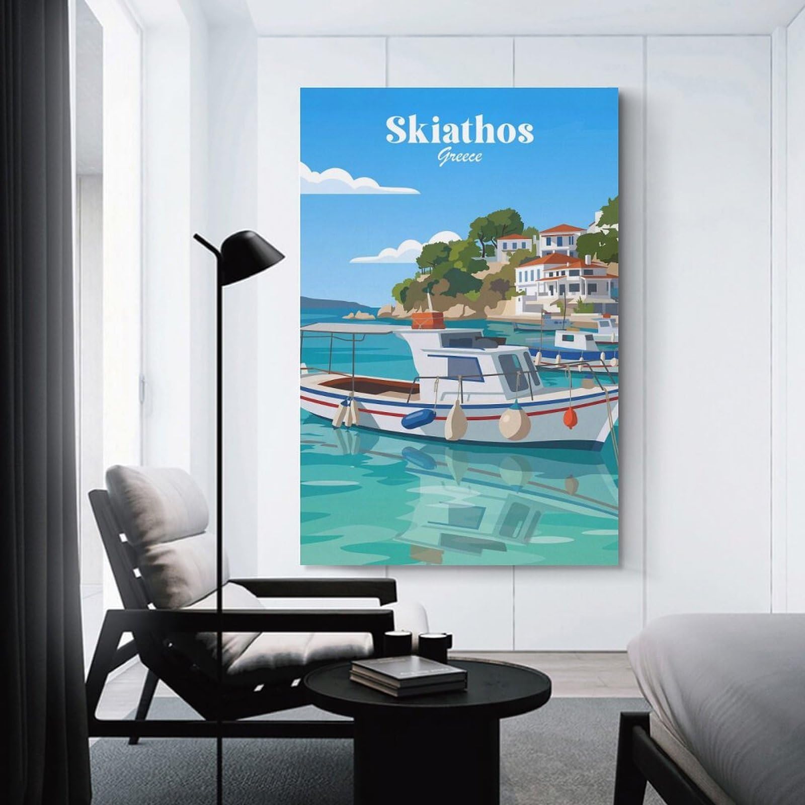 Junmoney Unframe-Style-4-1 Wall Art Print Skiathos Greece Harbor, 20X30inch(50X75cm), For Bedroom Decor, Cosy Corners Or Studios, Decorative Wall Art For Cosy Rooms