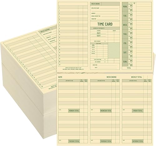 Skyygemm 500 tarjetas de tiempo semanales de asistencia de empleados, tamaño de bolsillo, hojas de tiempo diario, impresión de doble cara, grabación