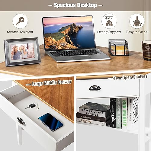 Miniatura 5 de DORTALA Escritorio de esquina escritorio de esquina de escritura y estudio mesa de laptop escritorio de oficina en casa escritorio de esquina