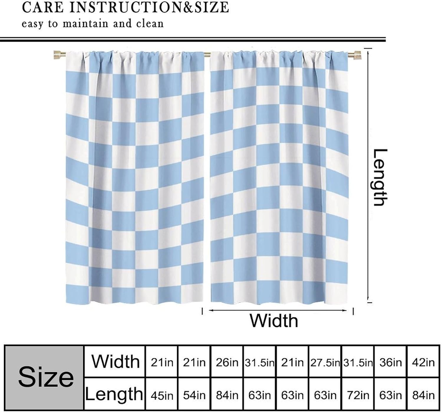 Blue Checkered Curtains,70s Vintage Twisted Checkered Window Drapes Colorful Groovy Trendy Wavy Hippie Grid Print Window Treatments for Kids Girls Bedroom Living Room 42" W X 45" L