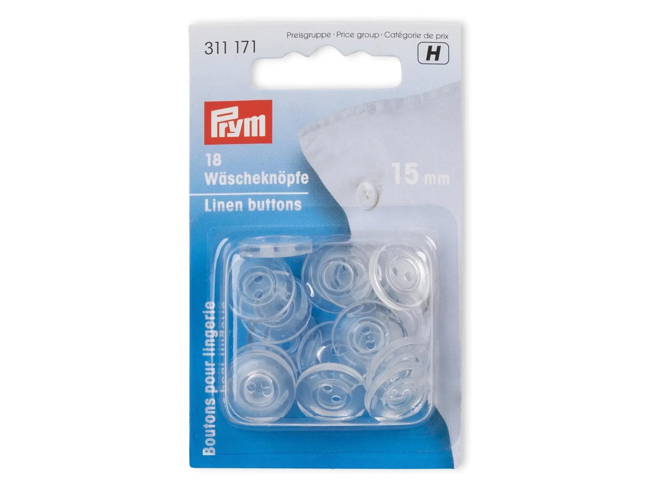 PRYM 311171 Linen buttons 'transparent plastic' Size 15mm, 18 pieces